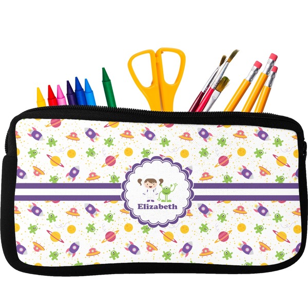 Custom Girls Space Themed Neoprene Pencil Case (Personalized)