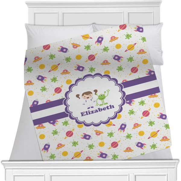 Custom Girls Space Themed Minky Blanket - Twin / Full - 80"x60" - Double Sided (Personalized)