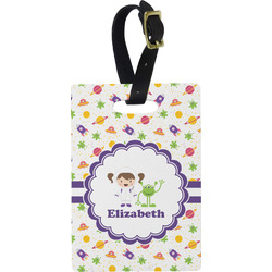 Girls Space Themed Plastic Luggage Tag - Rectangular w/ Name or Text