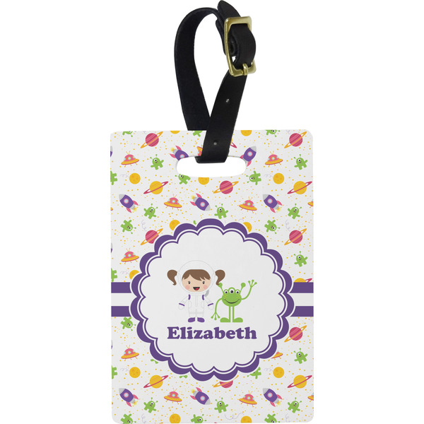 Custom Girls Space Themed Plastic Luggage Tag - Rectangular w/ Name or Text