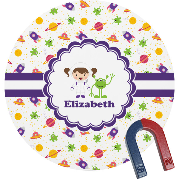 Custom Girls Space Themed Round Fridge Magnet (Personalized)