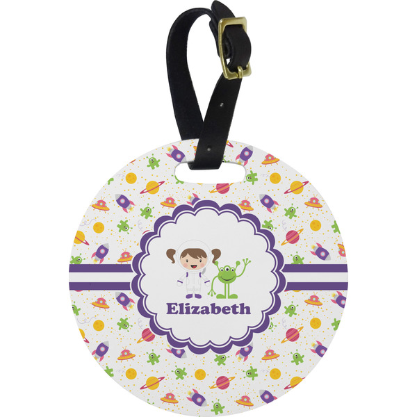 Custom Girls Space Themed Plastic Luggage Tag - Round (Personalized)