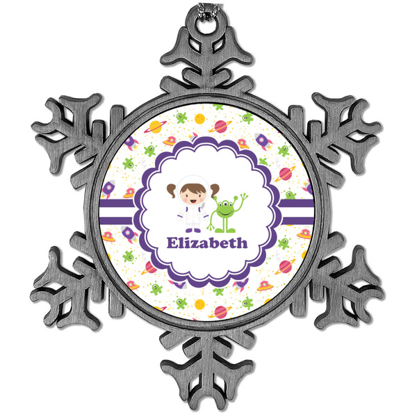 Custom Girls Space Themed Vintage Snowflake Ornament (Personalized)