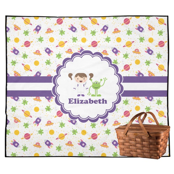 Custom Girls Space Themed Outdoor Picnic Blanket (Personalized)