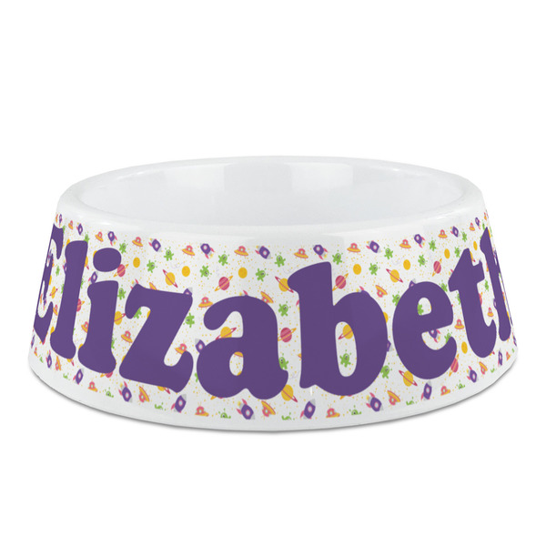 Custom Girls Space Themed Plastic Dog Bowl - Medium (Personalized)