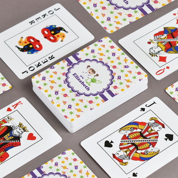 Girls Space Themed Playing Cards - Front & Back View