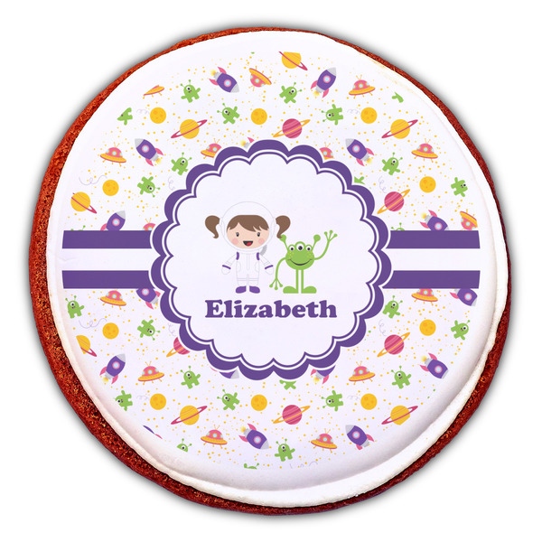 Girls Space Themed Printed Icing Circle - Large - On Cookie