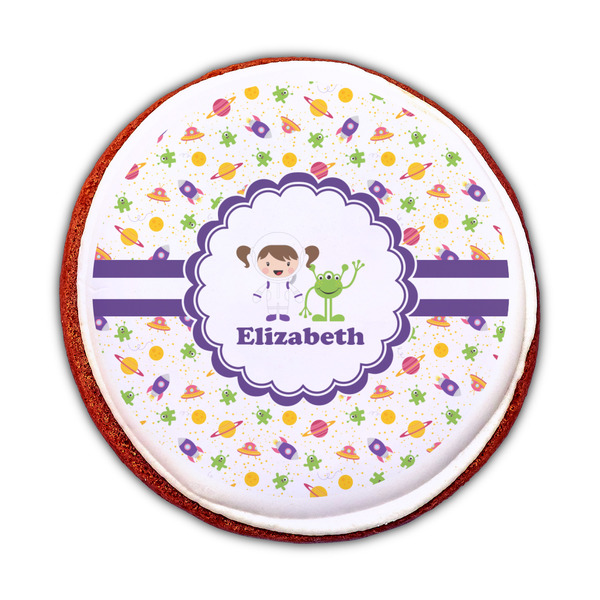 Girls Space Themed Printed Icing Circle - Medium - On Cookie