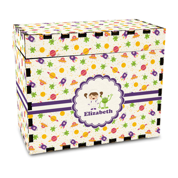 Custom Girls Space Themed Wood Recipe Box - Full Color Print (Personalized)