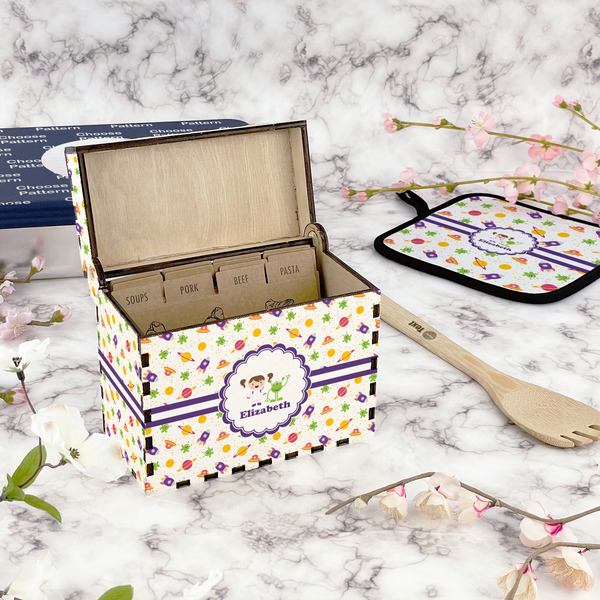 Girls Space Themed Recipe Box - Full Color - In Context