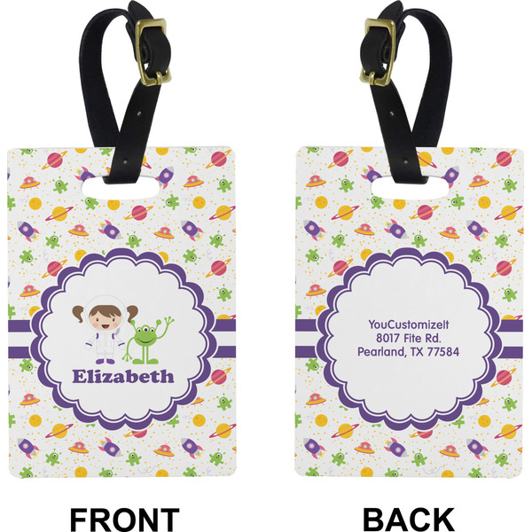 Girls Space Themed Rectangle Luggage Tag (Front + Back)