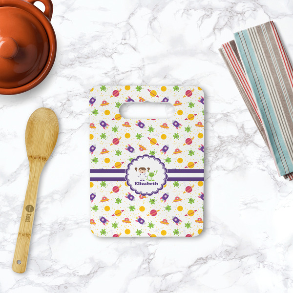 Girls Space Themed Rectangle Trivet with Handle - LIFESTYLE