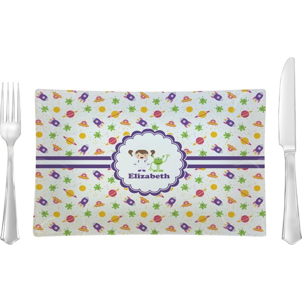 Custom Girls Space Themed Rectangular Glass Lunch / Dinner Plate - Single or Set (Personalized)