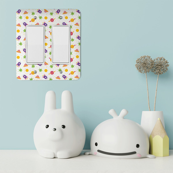 Girls Space Themed Rocker Light Switch Covers - Double - IN CONTEXT