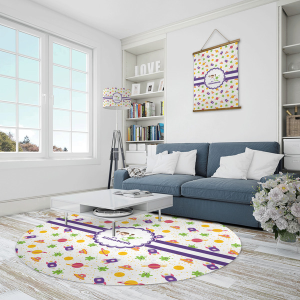 Girls Space Themed Round Area Rug - IN CONTEXT