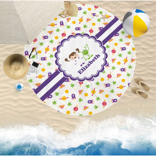 Girls Space Themed Round Beach Towel Lifestyle