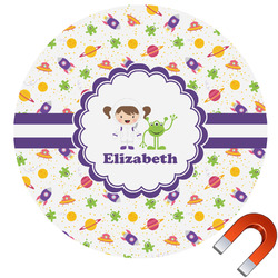 Girls Space Themed Round Car Magnet - 6" (Personalized)