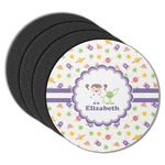 Girls Space Themed Round Rubber Backed Coasters - Set of 4 (Personalized)