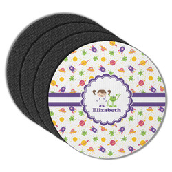 Girls Space Themed Round Rubber Backed Coasters - Set of 4 (Personalized)