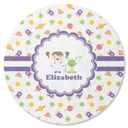 Girls Space Themed Round Rubber Backed Coaster (Personalized)