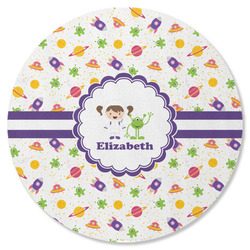 Girls Space Themed Round Rubber Backed Coaster (Personalized)
