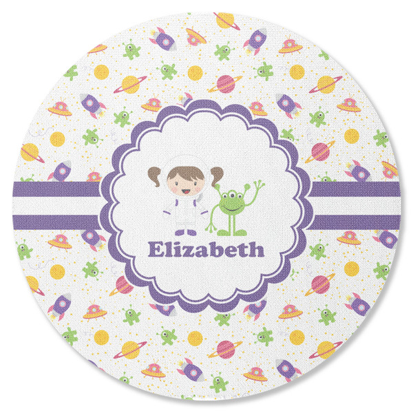 Custom Girls Space Themed Round Rubber Backed Coaster (Personalized)