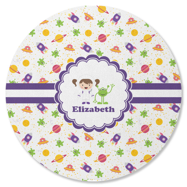 Custom Girls Space Themed Round Rubber Backed Coaster (Personalized)