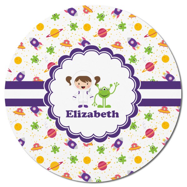 Girls Space Themed Round Fridge Magnet - FRONT