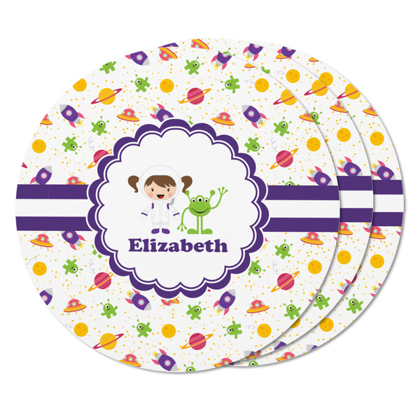 Girls Space Themed Round Fridge Magnet - THREE