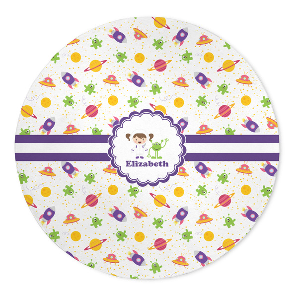 Custom Girls Space Themed 5' Round Indoor Area Rug (Personalized)
