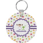Girls Space Themed Round Plastic Keychain (Personalized)