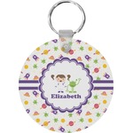 Girls Space Themed Round Plastic Keychain (Personalized)