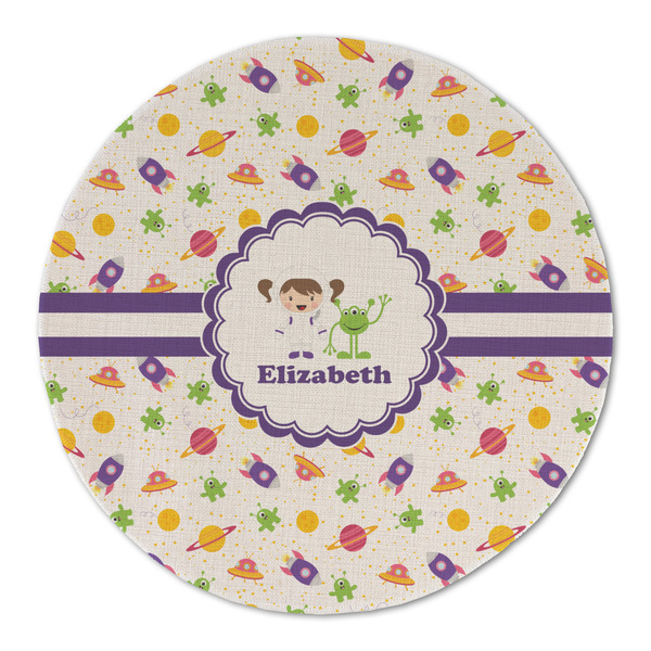 Girls Space Themed Round Linen Placemats - FRONT (Double Sided)