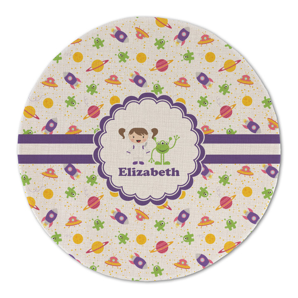 Custom Girls Space Themed Round Linen Placemat - Single Sided (Personalized)