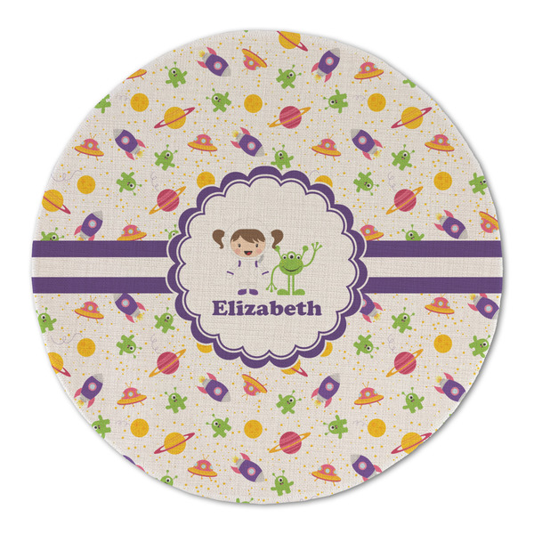 Custom Girls Space Themed Round Linen Placemat - Single Sided (Personalized)