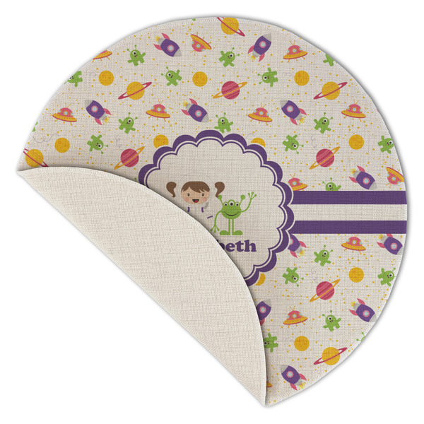 Girls Space Themed Round Linen Placemats - Front (folded corner single sided)