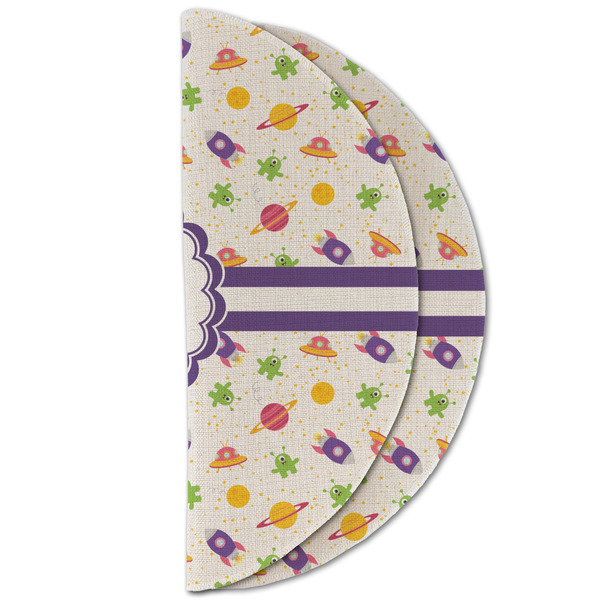 Girls Space Themed Round Linen Placemats - HALF FOLDED (double sided)