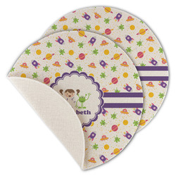 Girls Space Themed Round Linen Placemat - Single Sided - Set of 4 (Personalized)