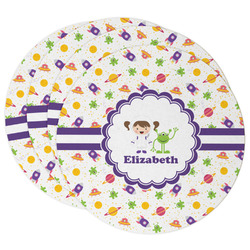 Girls Space Themed Round Paper Coasters w/ Name or Text