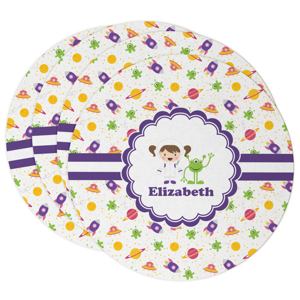 Custom Girls Space Themed Round Paper Coasters w/ Name or Text