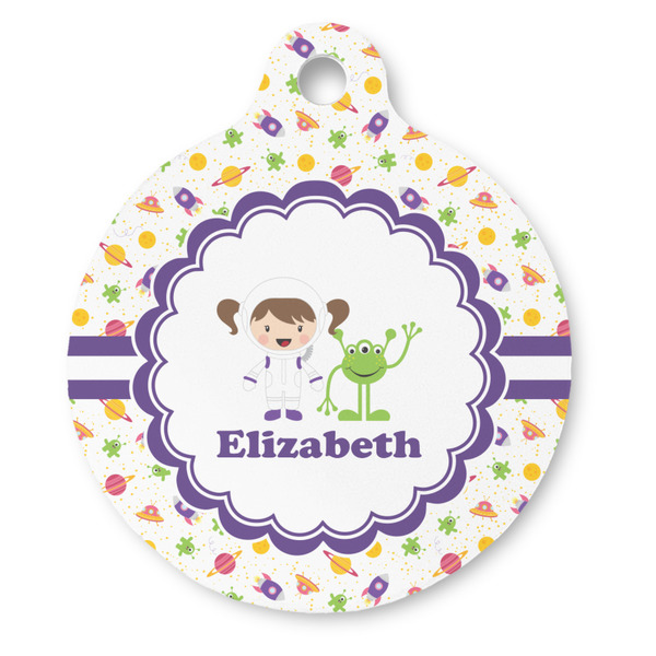 Custom Girls Space Themed Round Pet ID Tag (Personalized)
