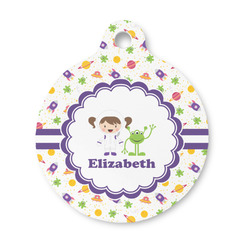 Girls Space Themed Round Pet ID Tag - Small (Personalized)