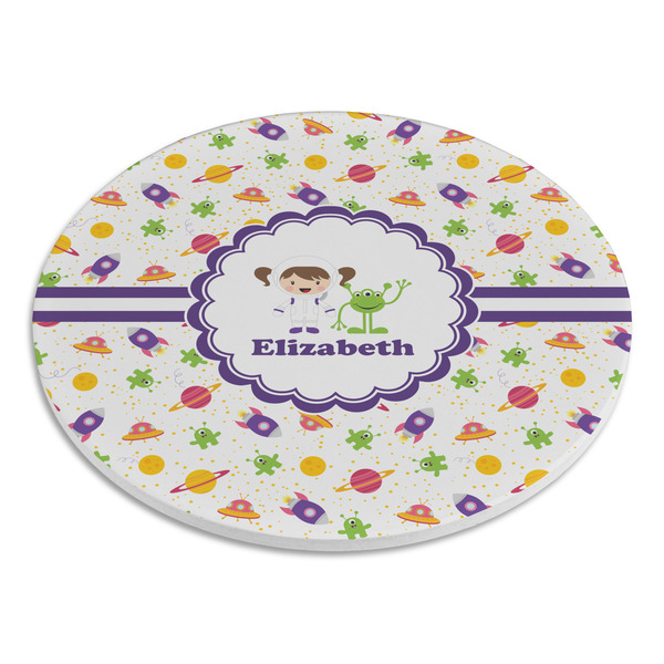 Girls Space Themed Round Stone Trivet - Angle View