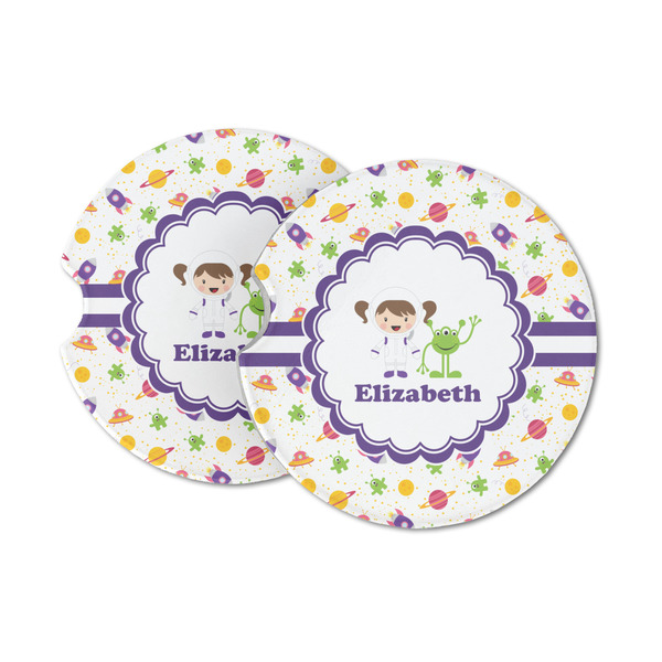 Custom Girls Space Themed Sandstone Car Coasters - Set of 2 (Personalized)