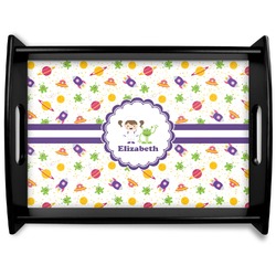 Girls Space Themed Black Wooden Tray - Large (Personalized)