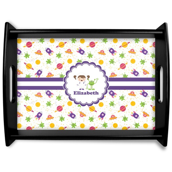Custom Girls Space Themed Black Wooden Tray - Large (Personalized)
