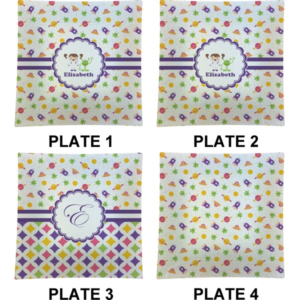 Girls Space Themed Set of Square Dinner Plates (Approval)