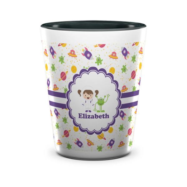 Custom Girls Space Themed Ceramic Shot Glass - 1.5 oz - Two Tone - Set of 4 (Personalized)