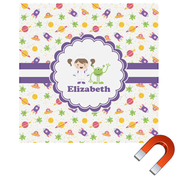 Custom Girls Space Themed Square Car Magnet - 10" (Personalized)