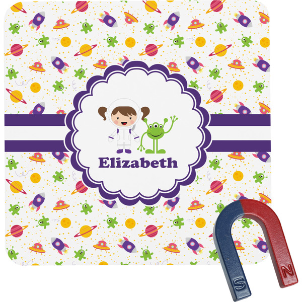 Custom Girls Space Themed Square Fridge Magnet (Personalized)